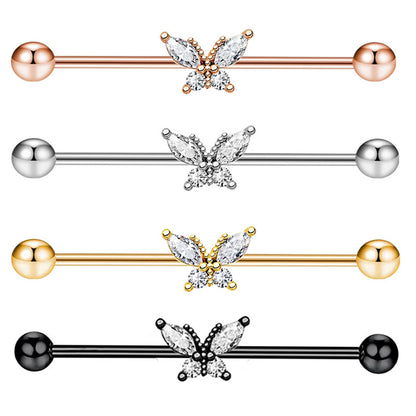 1PCS Stainless Steel Butterfly Industrial Piercing Barbell 14G Star Industrial Earring Tragus Cartilage Jewelry Industrial Rings