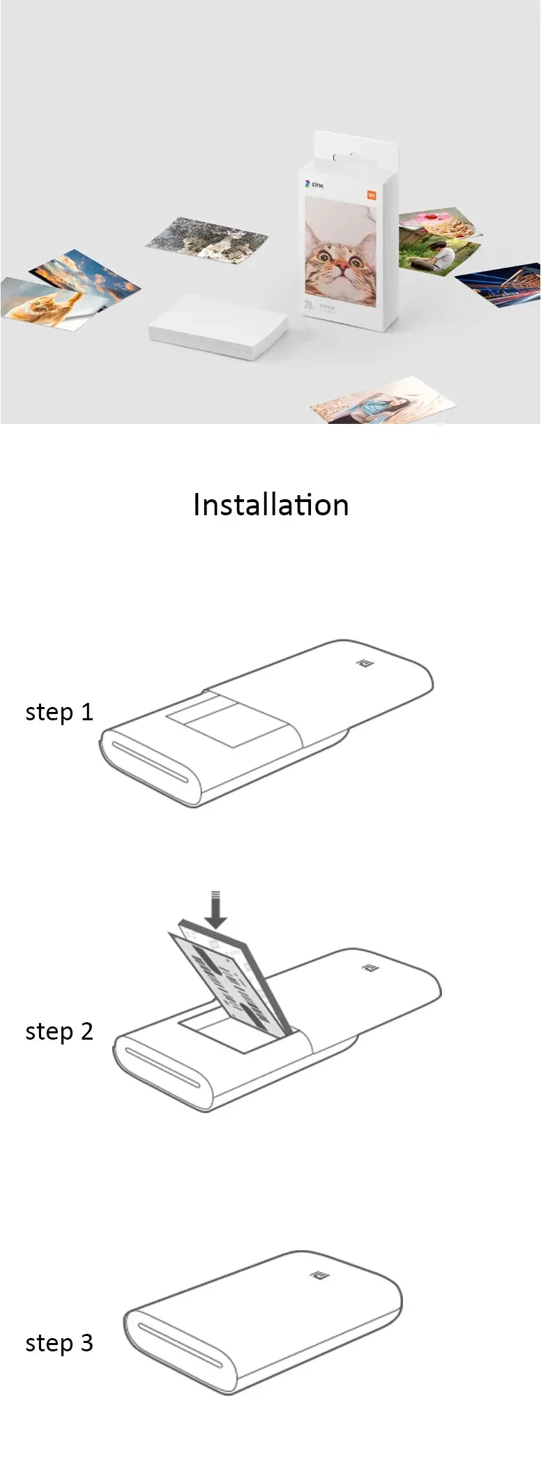 Original Xiaomi Pocket Printer Paper ZINK Self-adhesive Photo Print Sheets For Xiaomi 3-inch Mini Pocket Photo Printer Only Pape