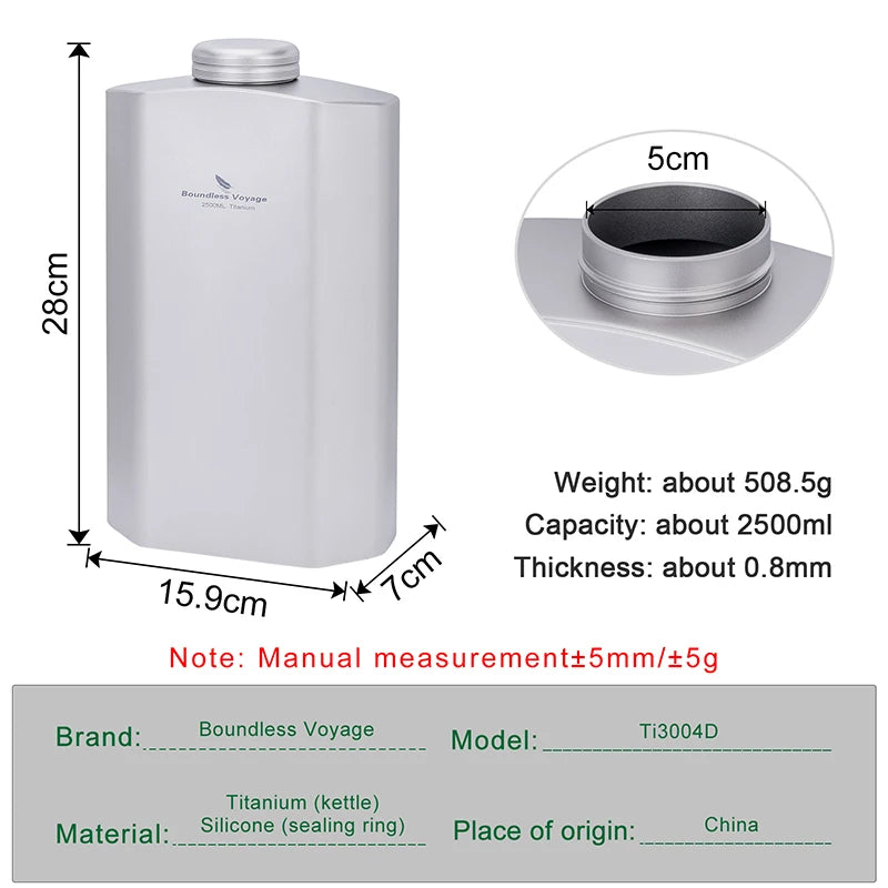 Boundless Voyage 2.5L/84.55oz Titanium Sports Water Bottle Big Capacity Flask Water Jug for Gym, Fitness, Camping Ti3004D
