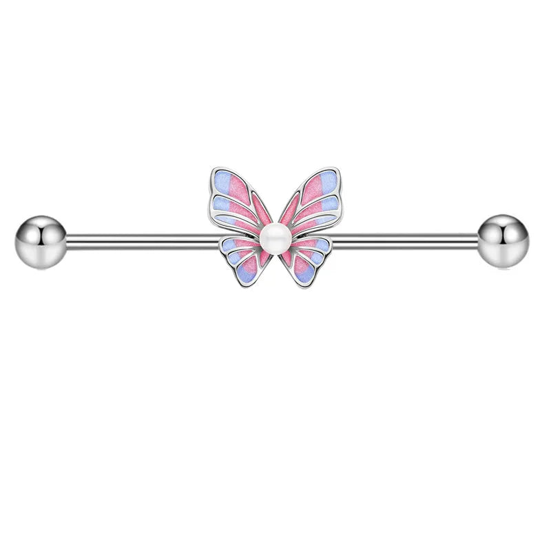 1PCS Stainless Steel Butterfly Industrial Piercing Barbell 14G Star Industrial Earring Tragus Cartilage Jewelry Industrial Rings