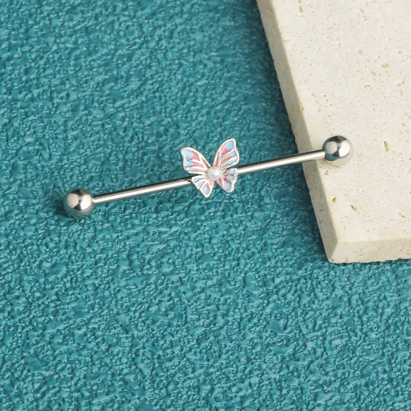 1PCS Stainless Steel Butterfly Industrial Piercing Barbell 14G Star Industrial Earring Tragus Cartilage Jewelry Industrial Rings
