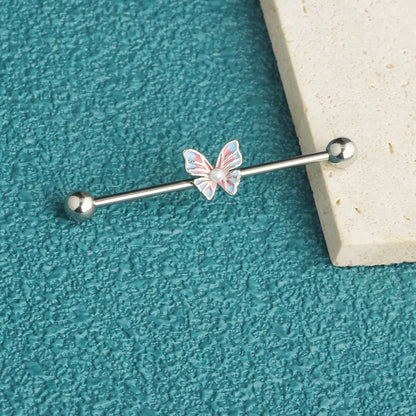 1PCS Stainless Steel Butterfly Industrial Piercing Barbell 14G Star Industrial Earring Tragus Cartilage Jewelry Industrial Rings