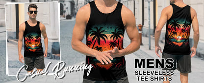 Summer Casual Style Men's Vest Coconut Tree Logo Solid Color Sleeveless Fitness Top Men's Fashion Outdoor Fitness Vest Clothing