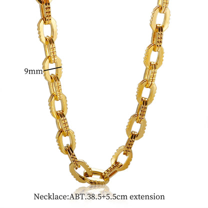Thick Flat Cuban Link Chain Stainless Steel Necklace Bracelet Jewelry Set Waterproof Gold Color Plated For Pet Girl Women Hiphop