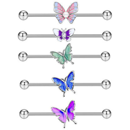 1PCS Stainless Steel Butterfly Industrial Piercing Barbell 14G Star Industrial Earring Tragus Cartilage Jewelry Industrial Rings