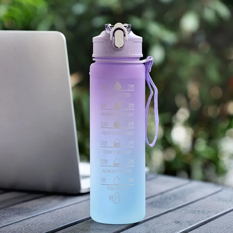 Sports Water Bottle with Time-Tracking Straw Leak Proof Locking Flip Cover for Easy Carry Ideal for Outdoor Adventures