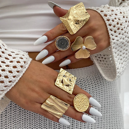 Ingemark 20 Styles Boho Unique Gold Color Petal Flower Rings for Women Punk Geometric Adjustable Rings Couple New Year Jewelry