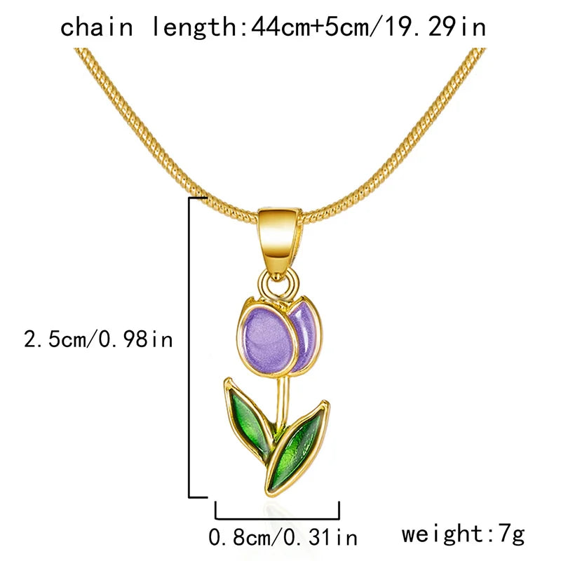 Vintage Elegant Tulip Pendant Necklace For Women Shiny Crystal Zircon Flower Clavicle Chain Choker Party Wedding Jewelry Gifts