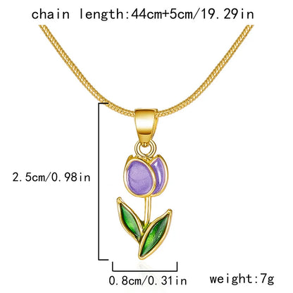 Vintage Elegant Tulip Pendant Necklace For Women Shiny Crystal Zircon Flower Clavicle Chain Choker Party Wedding Jewelry Gifts