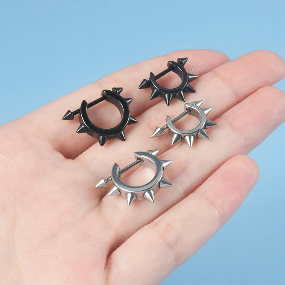 1pc Stainless Steel Cone Silver/Black Color Ear Cartilage Spike Hoop Earring, Tragus Helix Daith Piercing Jewelry For Men