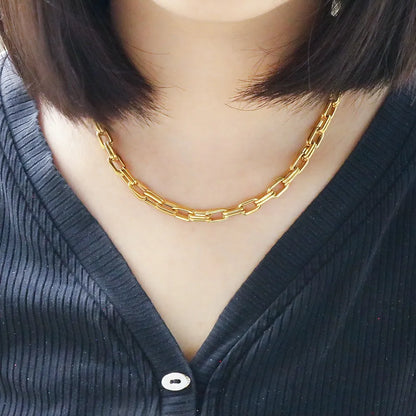 Thick Flat Cuban Link Chain Stainless Steel Necklace Bracelet Jewelry Set Waterproof Gold Color Plated For Pet Girl Women Hiphop