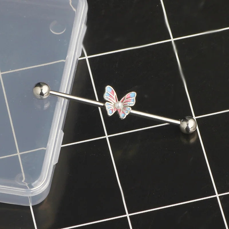 1PCS Stainless Steel Butterfly Industrial Piercing Barbell 14G Star Industrial Earring Tragus Cartilage Jewelry Industrial Rings