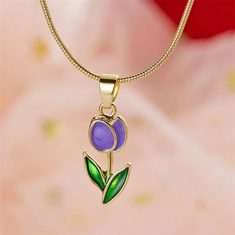 Vintage Elegant Tulip Pendant Necklace For Women Shiny Crystal Zircon Flower Clavicle Chain Choker Party Wedding Jewelry Gifts