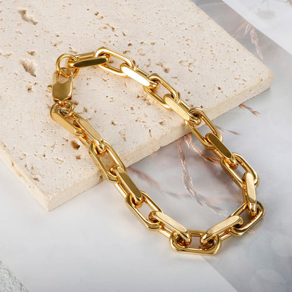 Thick Flat Cuban Link Chain Stainless Steel Necklace Bracelet Jewelry Set Waterproof Gold Color Plated For Pet Girl Women Hiphop