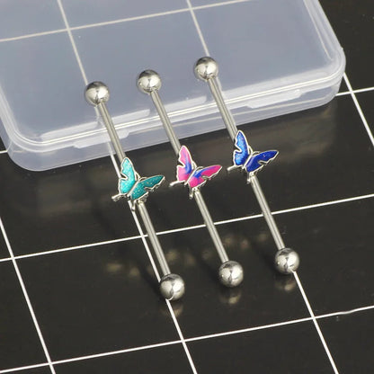 1PCS Stainless Steel Butterfly Industrial Piercing Barbell 14G Star Industrial Earring Tragus Cartilage Jewelry Industrial Rings