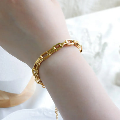 Thick Flat Cuban Link Chain Stainless Steel Necklace Bracelet Jewelry Set Waterproof Gold Color Plated For Pet Girl Women Hiphop
