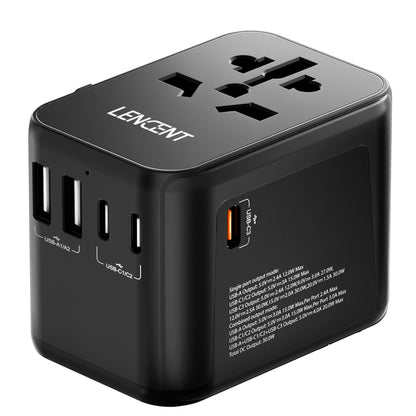 LENCENT International Travel Adapter Travel Charger with 3 USB Port and 1 Type C All-in-one Wall Charger for US EU UK AUS Travel