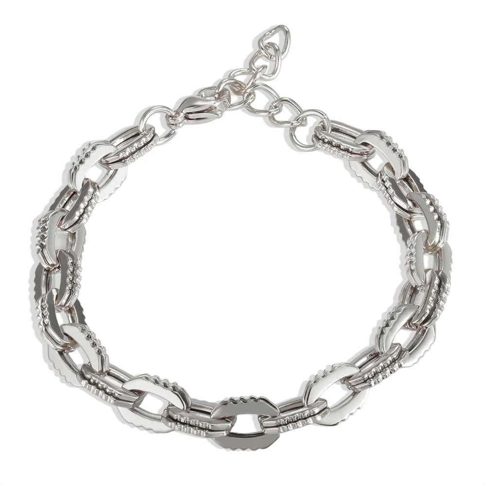 Thick Flat Cuban Link Chain Stainless Steel Necklace Bracelet Jewelry Set Waterproof Gold Color Plated For Pet Girl Women Hiphop