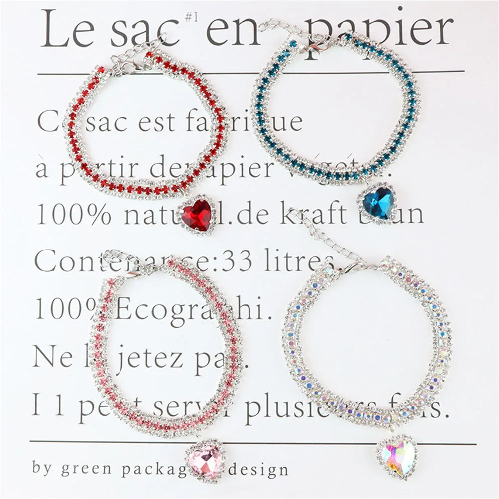 Luxury Diamond Pet Collar Cat Necklace Cute Love Pendant Dog Cat Collar Pet Accessories for Puppies Bling Crystal Kitty Necklace