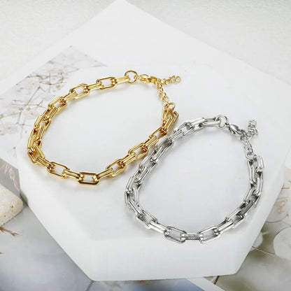 Thick Flat Cuban Link Chain Stainless Steel Necklace Bracelet Jewelry Set Waterproof Gold Color Plated For Pet Girl Women Hiphop