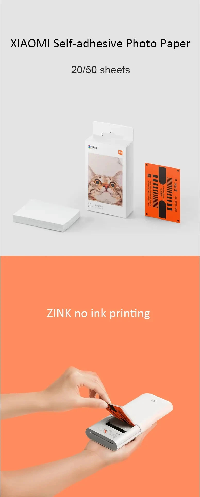 Original Xiaomi Pocket Printer Paper ZINK Self-adhesive Photo Print Sheets For Xiaomi 3-inch Mini Pocket Photo Printer Only Pape