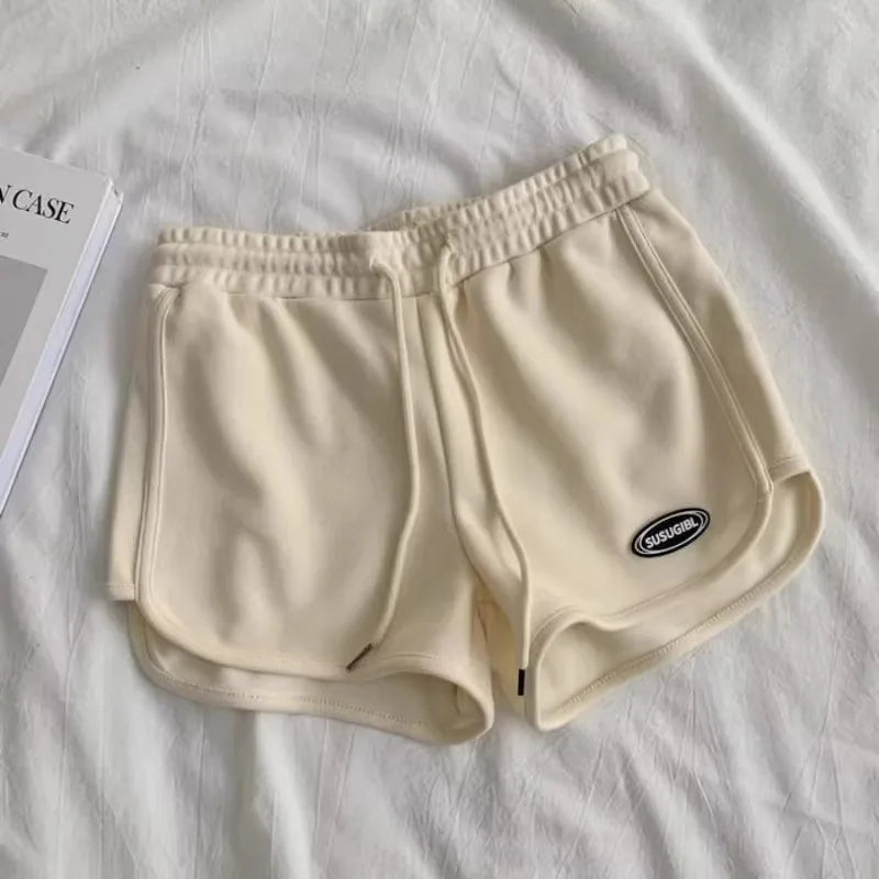 Women Casual Loose Drawstring Sports Shorts Elastic High Waist Fitness Running A-line Shorts Basic Yoga Wide Leg Trousers Summer