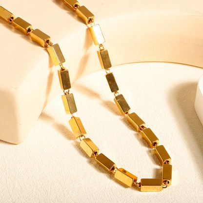 Thick Flat Cuban Link Chain Stainless Steel Necklace Bracelet Jewelry Set Waterproof Gold Color Plated For Pet Girl Women Hiphop