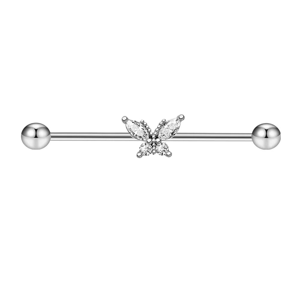1PCS Stainless Steel Butterfly Industrial Piercing Barbell 14G Star Industrial Earring Tragus Cartilage Jewelry Industrial Rings