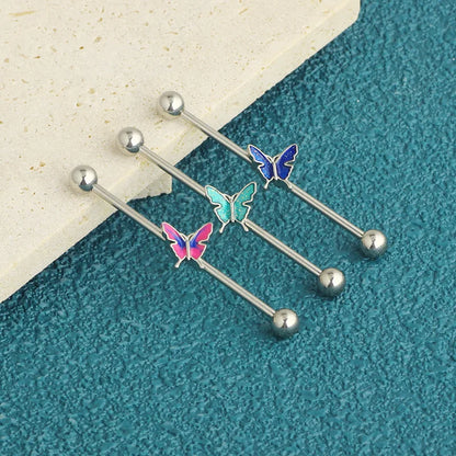 1PCS Stainless Steel Butterfly Industrial Piercing Barbell 14G Star Industrial Earring Tragus Cartilage Jewelry Industrial Rings