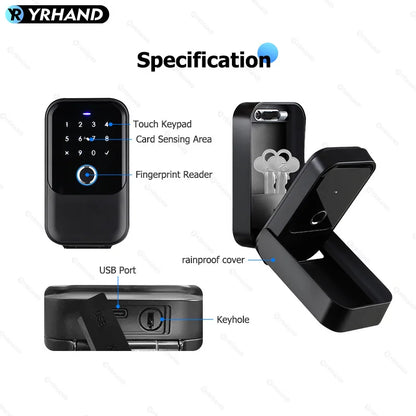 YRHAND TTlock password Smart Fingerprint Digital card Inteligente Tuya Electronic Portable IP66 Lock Boxes For Smart Home