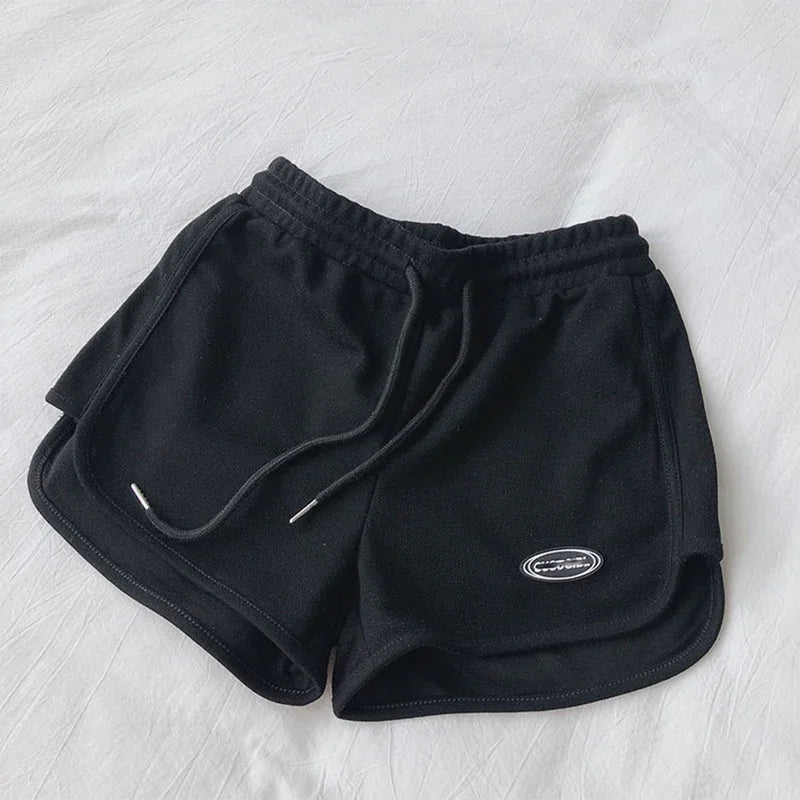 Women Casual Loose Drawstring Sports Shorts Elastic High Waist Fitness Running A-line Shorts Basic Yoga Wide Leg Trousers Summer