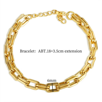 Thick Flat Cuban Link Chain Stainless Steel Necklace Bracelet Jewelry Set Waterproof Gold Color Plated For Pet Girl Women Hiphop