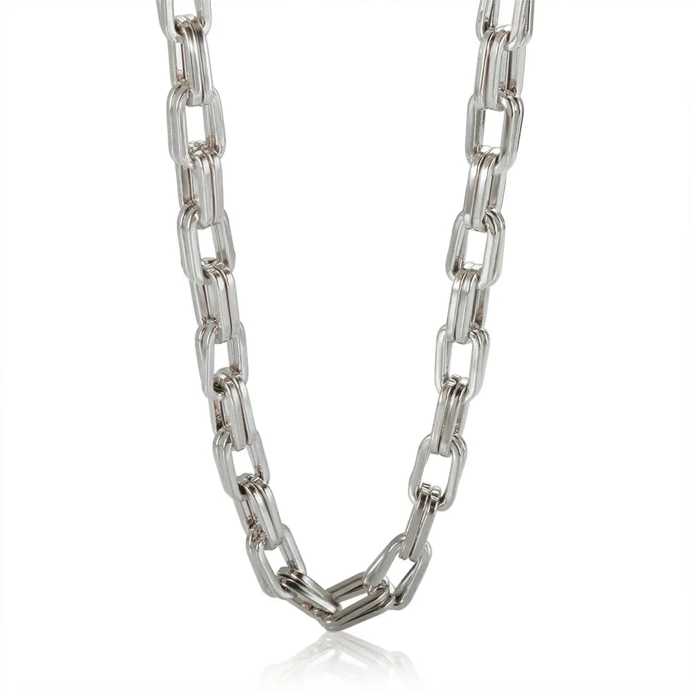 Thick Flat Cuban Link Chain Stainless Steel Necklace Bracelet Jewelry Set Waterproof Gold Color Plated For Pet Girl Women Hiphop