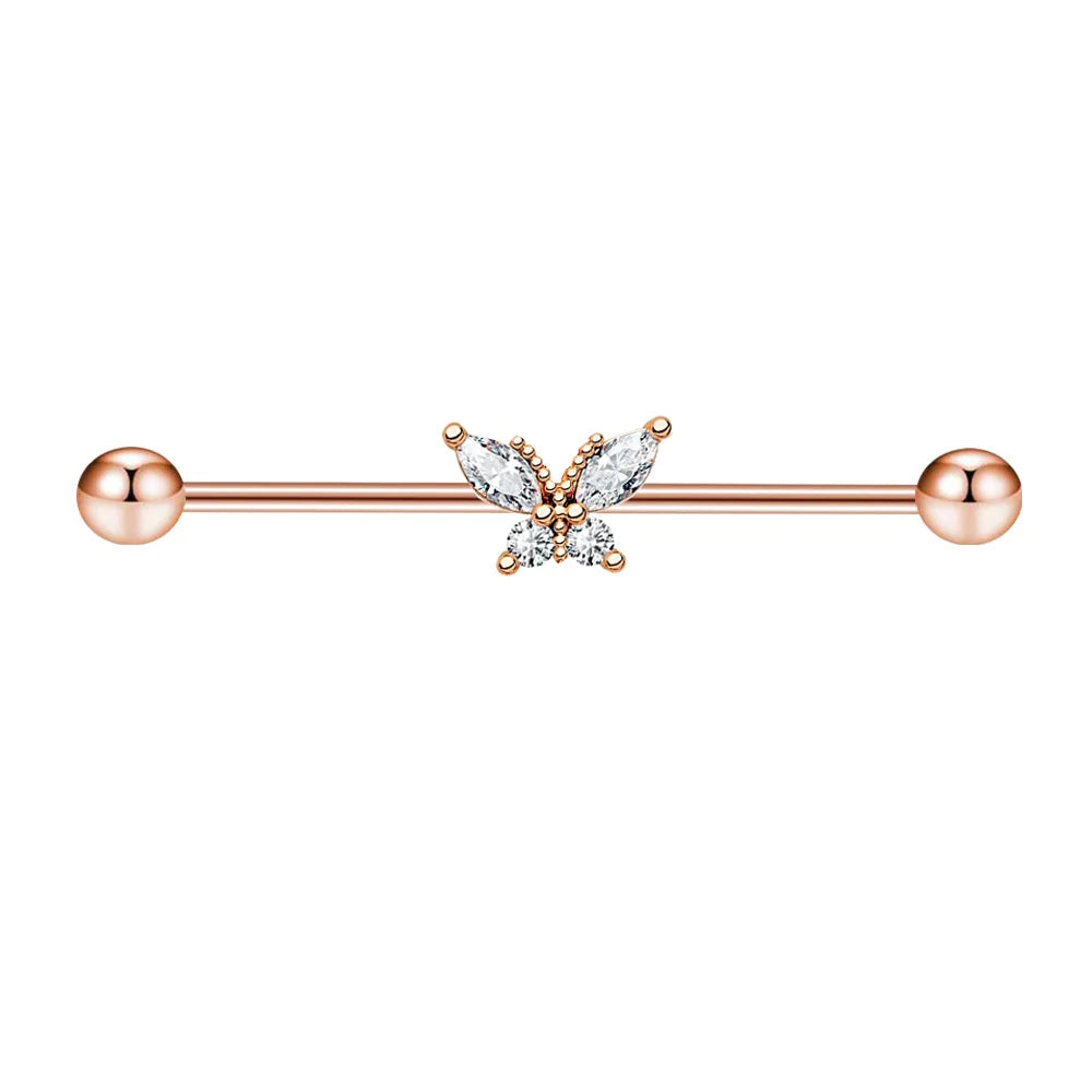 1PCS Stainless Steel Butterfly Industrial Piercing Barbell 14G Star Industrial Earring Tragus Cartilage Jewelry Industrial Rings