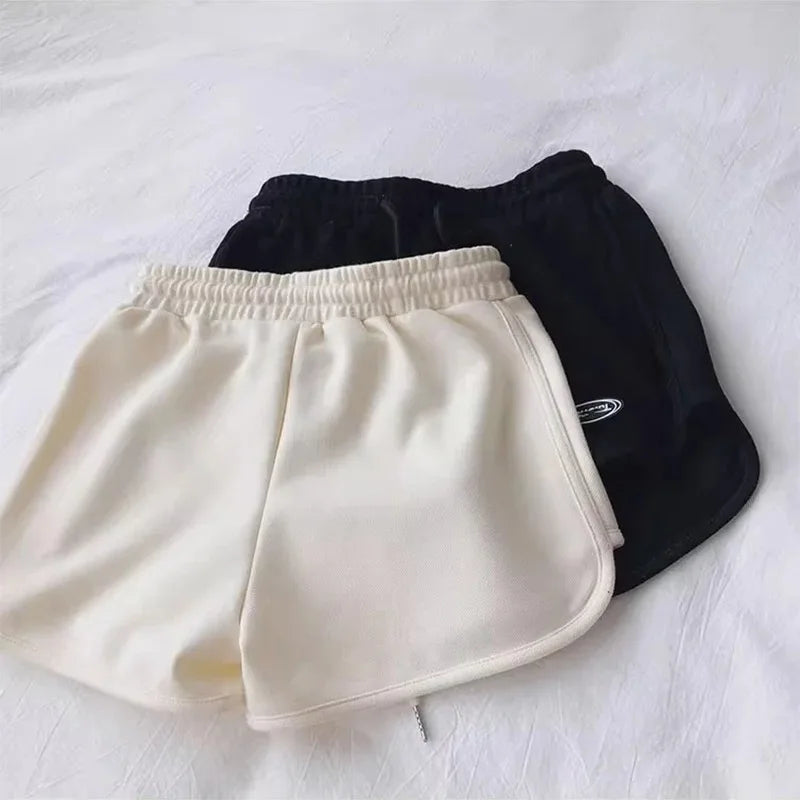 Women Casual Loose Drawstring Sports Shorts Elastic High Waist Fitness Running A-line Shorts Basic Yoga Wide Leg Trousers Summer