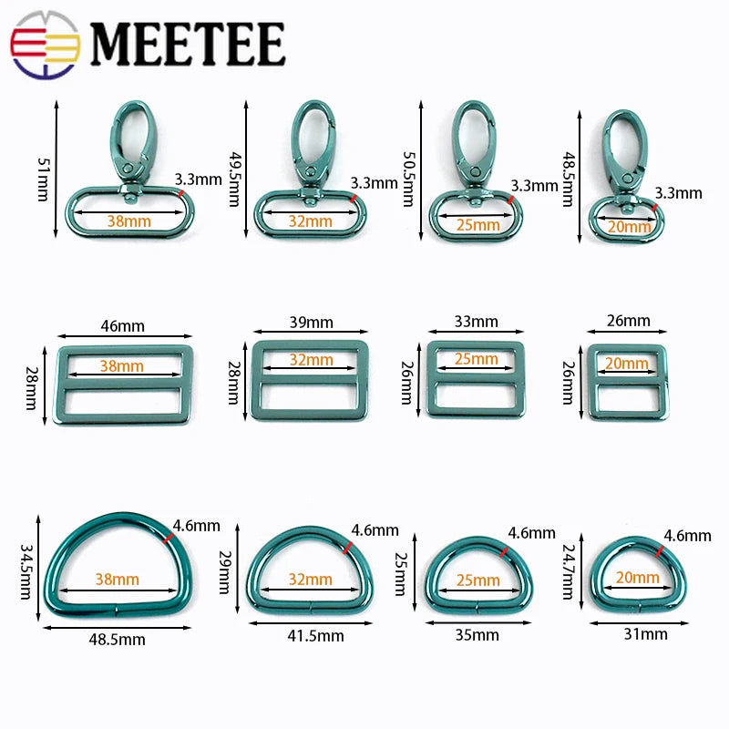 2/3Sets Meetee 20-38mm Metal Bag Strap Buckles D Ring Swivel Lobster Clasp Pet Collar Tri-glide Slider Hook DIY Bags Accessories
