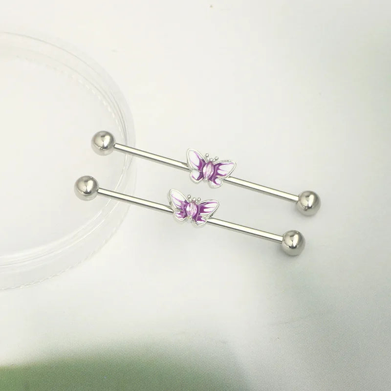 1PCS Stainless Steel Butterfly Industrial Piercing Barbell 14G Star Industrial Earring Tragus Cartilage Jewelry Industrial Rings