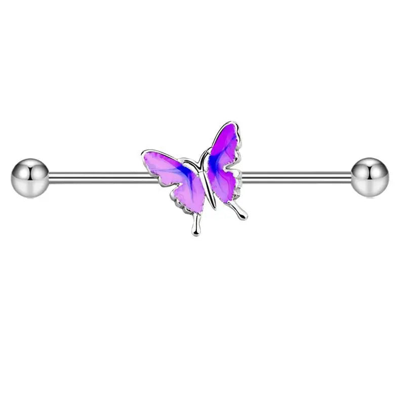 1PCS Stainless Steel Butterfly Industrial Piercing Barbell 14G Star Industrial Earring Tragus Cartilage Jewelry Industrial Rings