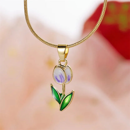 Vintage Elegant Tulip Pendant Necklace For Women Shiny Crystal Zircon Flower Clavicle Chain Choker Party Wedding Jewelry Gifts