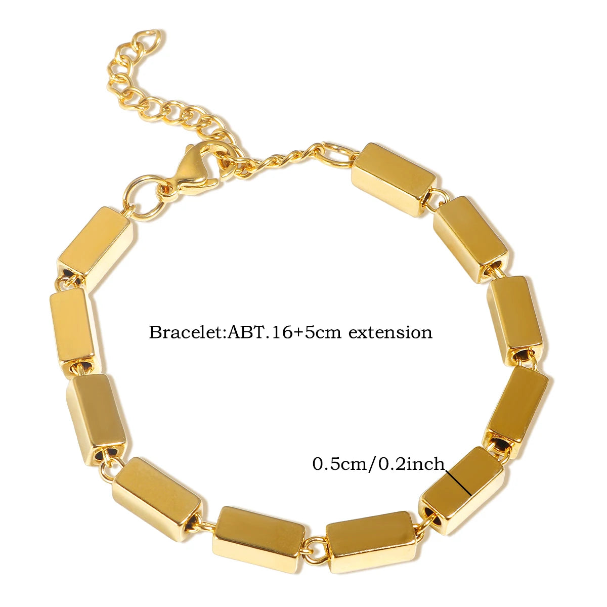 Thick Flat Cuban Link Chain Stainless Steel Necklace Bracelet Jewelry Set Waterproof Gold Color Plated For Pet Girl Women Hiphop