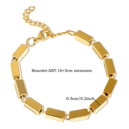 Thick Flat Cuban Link Chain Stainless Steel Necklace Bracelet Jewelry Set Waterproof Gold Color Plated For Pet Girl Women Hiphop