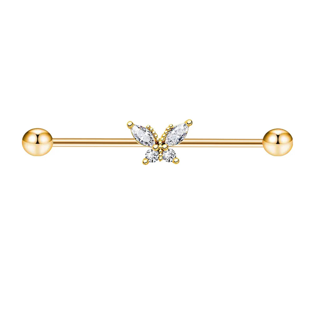 1PCS Stainless Steel Butterfly Industrial Piercing Barbell 14G Star Industrial Earring Tragus Cartilage Jewelry Industrial Rings
