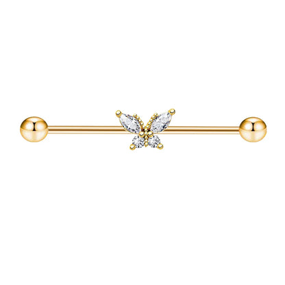 1PCS Stainless Steel Butterfly Industrial Piercing Barbell 14G Star Industrial Earring Tragus Cartilage Jewelry Industrial Rings