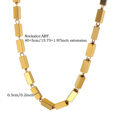 Thick Flat Cuban Link Chain Stainless Steel Necklace Bracelet Jewelry Set Waterproof Gold Color Plated For Pet Girl Women Hiphop