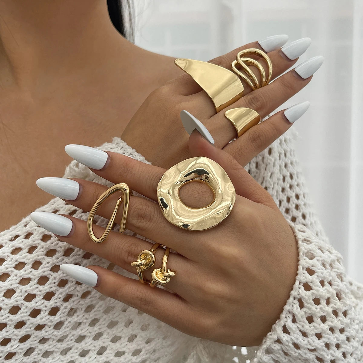 Ingemark 20 Styles Boho Unique Gold Color Petal Flower Rings for Women Punk Geometric Adjustable Rings Couple New Year Jewelry