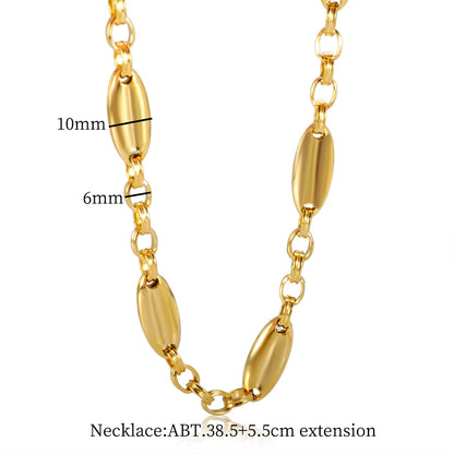 Thick Flat Cuban Link Chain Stainless Steel Necklace Bracelet Jewelry Set Waterproof Gold Color Plated For Pet Girl Women Hiphop