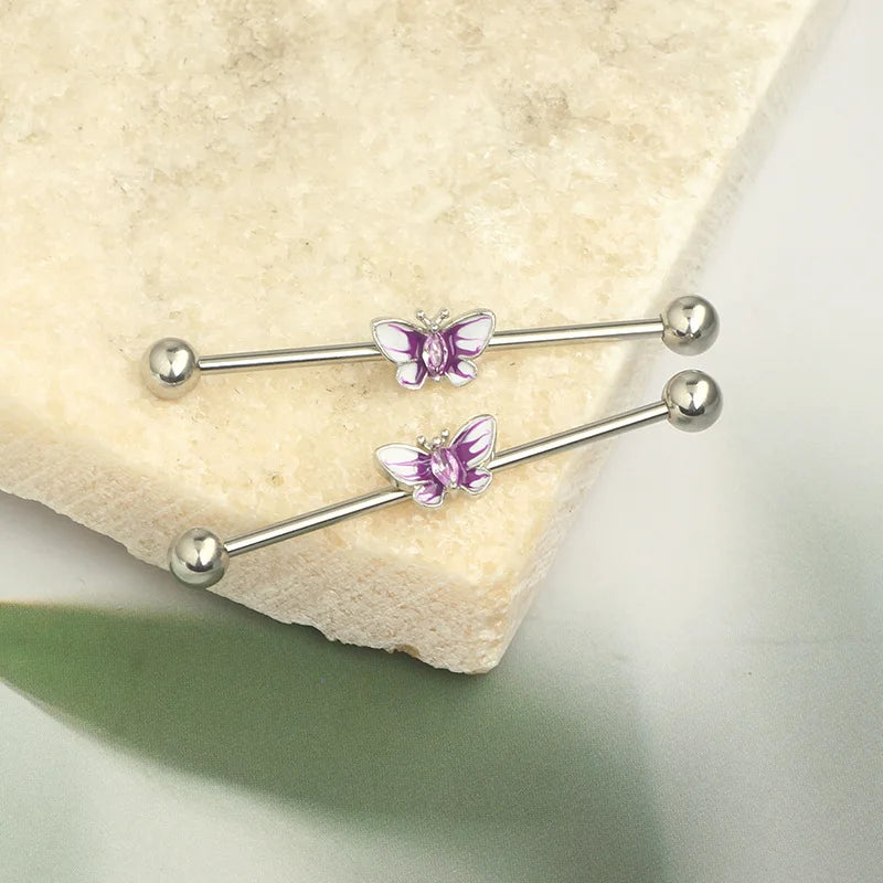 1PCS Stainless Steel Butterfly Industrial Piercing Barbell 14G Star Industrial Earring Tragus Cartilage Jewelry Industrial Rings