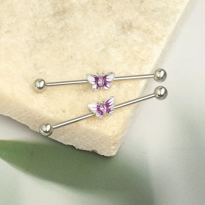1PCS Stainless Steel Butterfly Industrial Piercing Barbell 14G Star Industrial Earring Tragus Cartilage Jewelry Industrial Rings