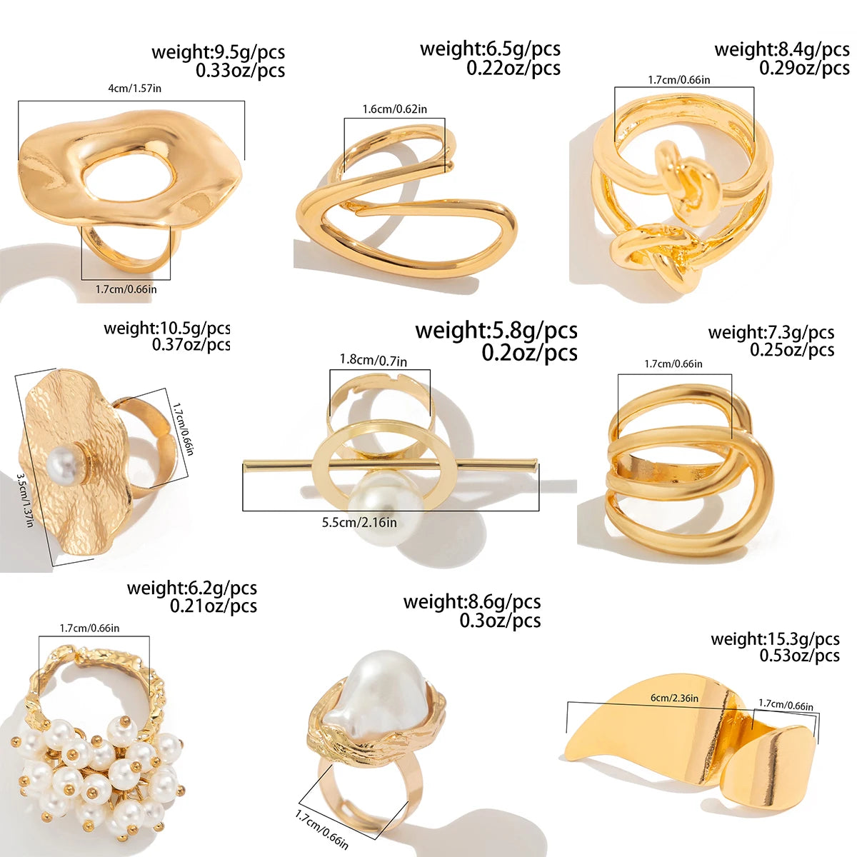 Ingemark 20 Styles Boho Unique Gold Color Petal Flower Rings for Women Punk Geometric Adjustable Rings Couple New Year Jewelry