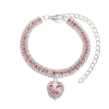 Luxury Diamond Pet Collar Cat Necklace Cute Love Pendant Dog Cat Collar Pet Accessories for Puppies Bling Crystal Kitty Necklace